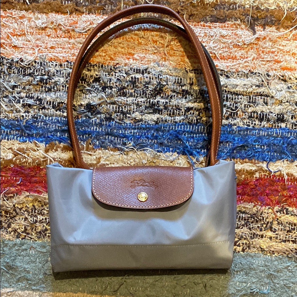 Longchamp Gray and Brown Tote with Leather Trim
